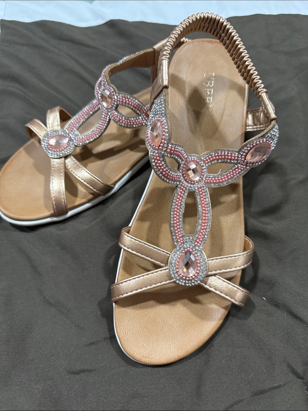 Women's Rose Gold Elastic Strap Sandals